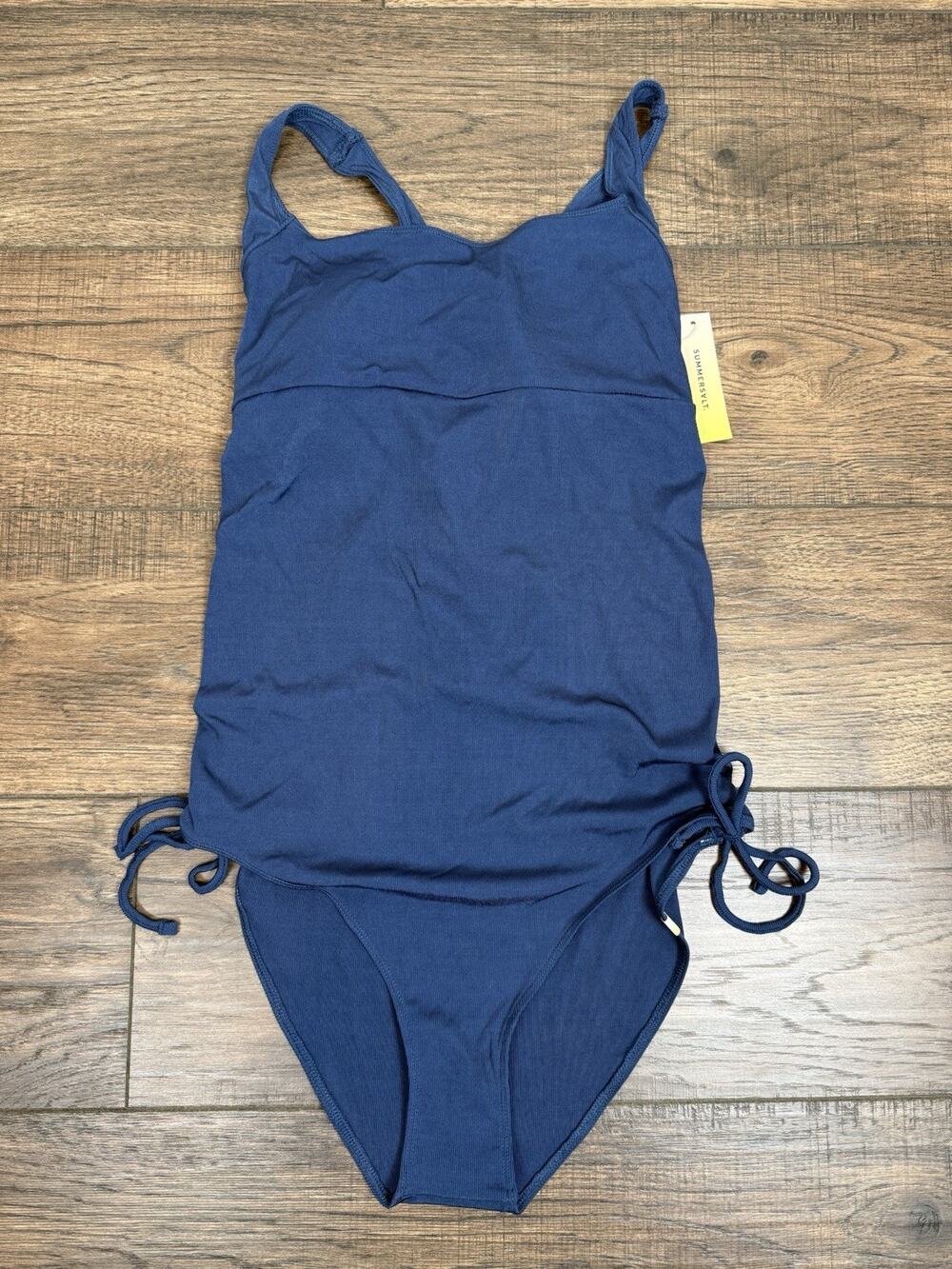 SUMMERSALT NWT Ribbed Cinch Current Blue One piece Maternity Swimsuit Size 12